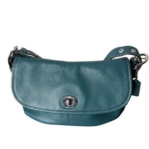 COACH Teal Pebbled Leather Legacy Flap Soho Turnlock Crossbody Adjustable Bag